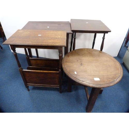 415 - Oak magazine rack table, a rectangular topped occasional table, 19th century square-topped occasiona... 