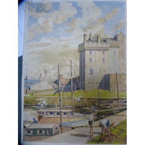 42 - Various animal models, painting of Broughty Ferry Castle by Andrew Cranston dated 1950, pair of silv... 