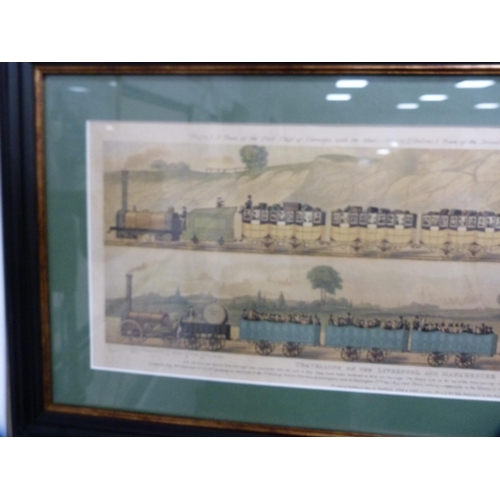 54 - Two framed prints, 'Travelling on the Liverpool and Manchester Railway 1831'.