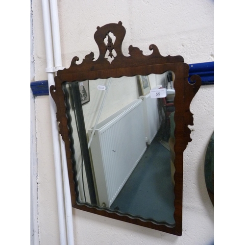 55 - Fret-carved mahogany framed mirror and a frameless mirror.  (2)