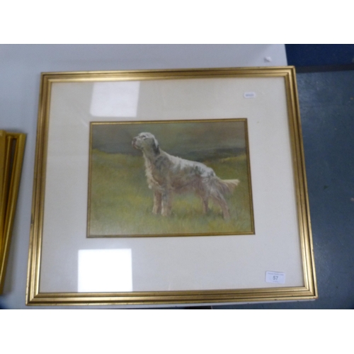 57 - Portrait of a setter, a set of three Japanese prints, a watercolour and a print by Walter Scott.