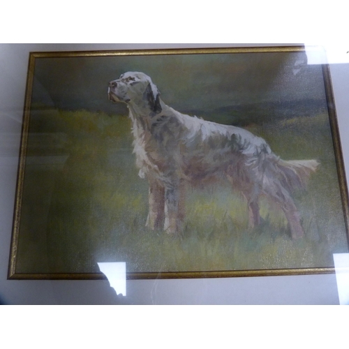 57 - Portrait of a setter, a set of three Japanese prints, a watercolour and a print by Walter Scott.