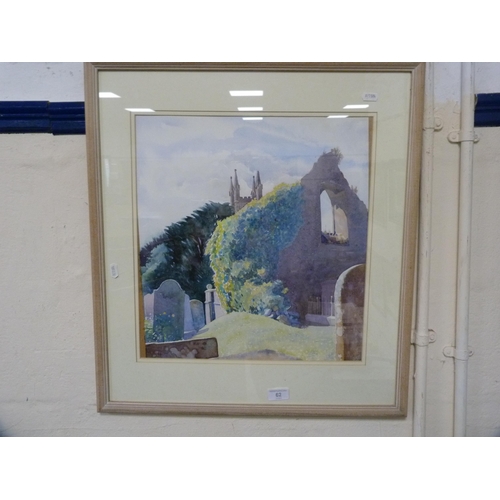 62 - The Mermaid Inn, RyeIndistinctly signed, etching, and a watercolour of a church.  (2)