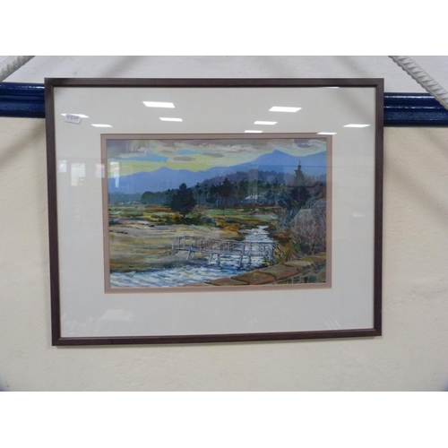 64 - Two watercolours to include a country scene, signed indistinctly, and another of a country stream wi... 