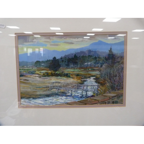 64 - Two watercolours to include a country scene, signed indistinctly, and another of a country stream wi... 