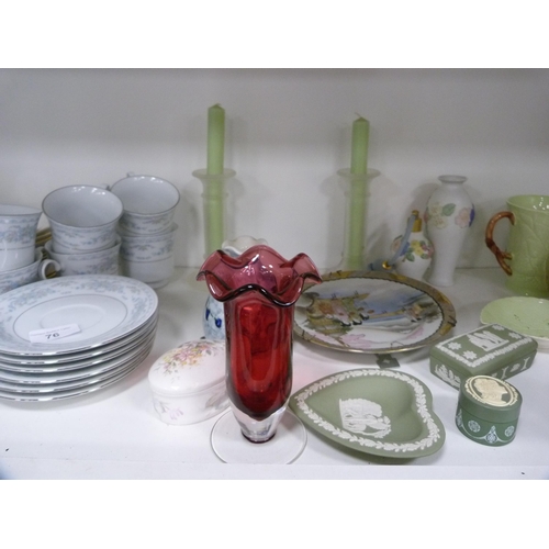 76 - Miscellaneous teawares to include Crown Ming, Wedgwood green Jasper ware, Carlton Ware cup etc (one ... 