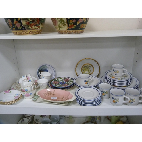 77 - Mexican part breakfast set, floral decorated tea set etc (one shelf).