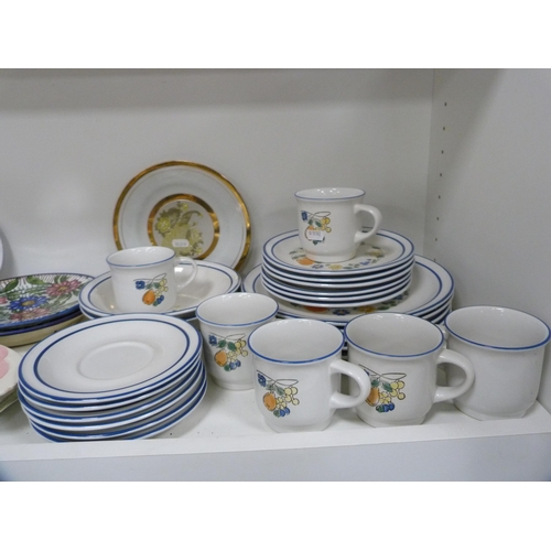 77 - Mexican part breakfast set, floral decorated tea set etc (one shelf).