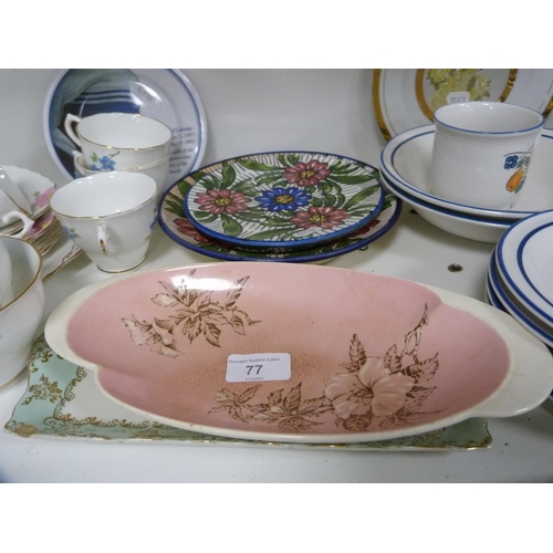 77 - Mexican part breakfast set, floral decorated tea set etc (one shelf).