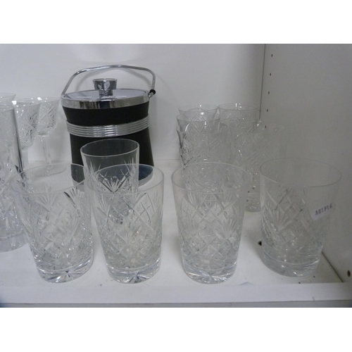 79 - Collection of various cut and other glassware and an ice bucket etc (one shelf).