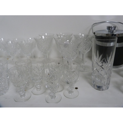 79 - Collection of various cut and other glassware and an ice bucket etc (one shelf).