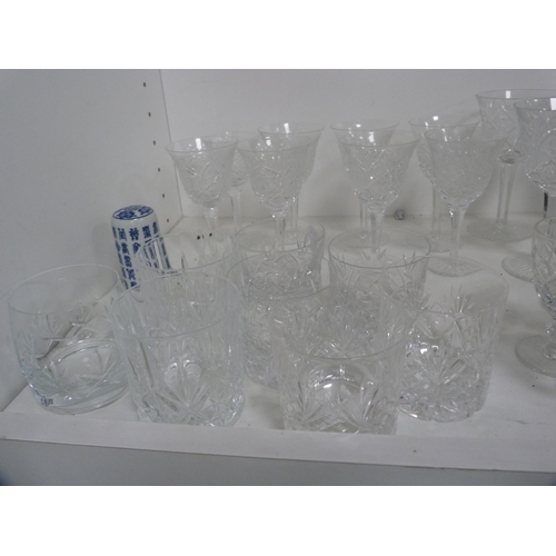 79 - Collection of various cut and other glassware and an ice bucket etc (one shelf).