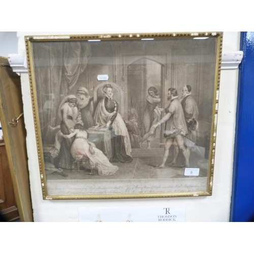 8 - 19th century framed engraving of Mary Queen of Scots receiving Lord Buckhurst & Beale, and a cir... 