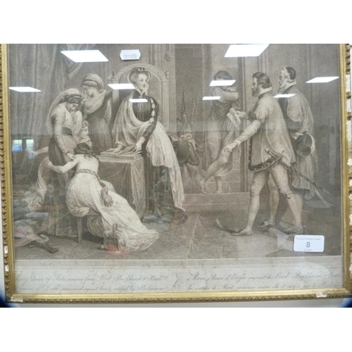 8 - 19th century framed engraving of Mary Queen of Scots receiving Lord Buckhurst & Beale, and a cir... 