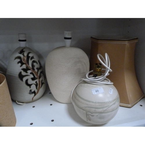 80 - Six pottery table lamps (one shelf).