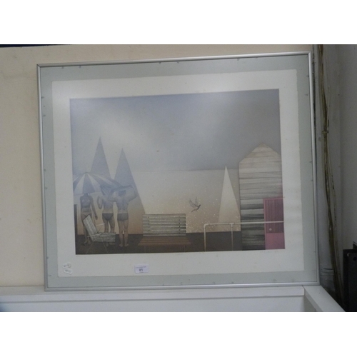 81 - M WareBeach hut with figuresPencil signed limited edition print, dated 1983, 1/100.... 