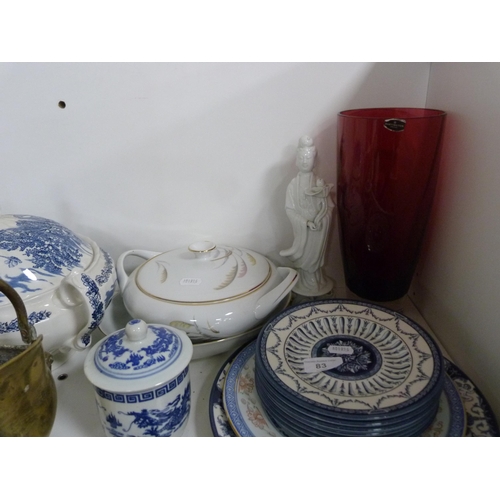 83 - Collection of decorative ceramics to include tureens, fruit bowls, Dartington glass vase, Royal Balc... 