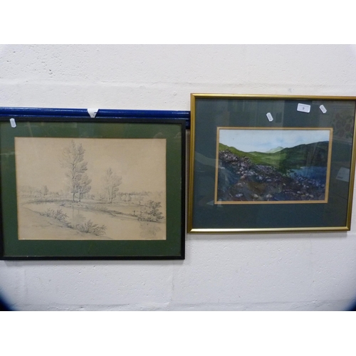 9 - 'Secret Tarn'Indistinctly signed, watercolour, and a print of a wooded lake scene.  (2)