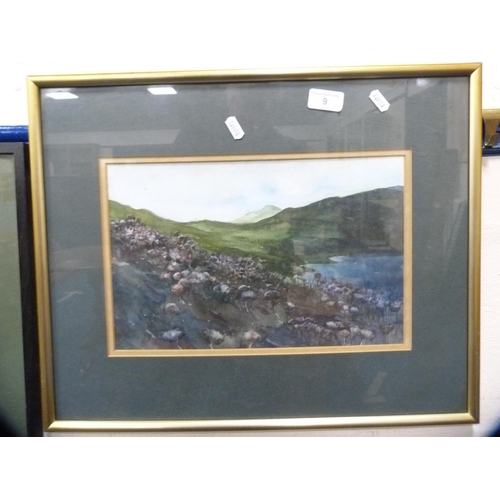 9 - 'Secret Tarn'Indistinctly signed, watercolour, and a print of a wooded lake scene.  (2)