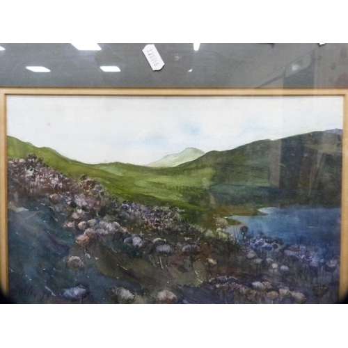 9 - 'Secret Tarn'Indistinctly signed, watercolour, and a print of a wooded lake scene.  (2)