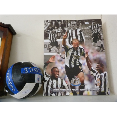 91 - Framed print, 'Newcastle United Heroes of the Number 9 Shirt' to include former players Jackie Milbu... 