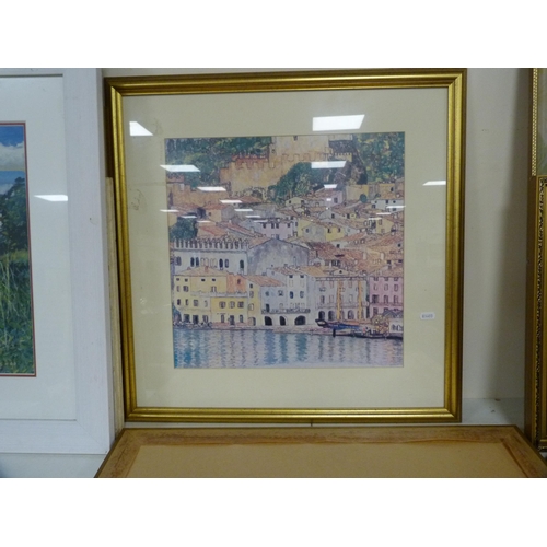 97 - TurnerThe RiverSigned, oil, two other prints, a wall mirror and a dressing table mirror.... 