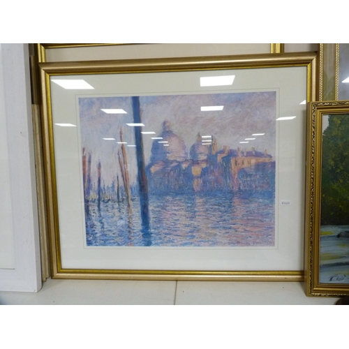 97 - TurnerThe RiverSigned, oil, two other prints, a wall mirror and a dressing table mirror.... 