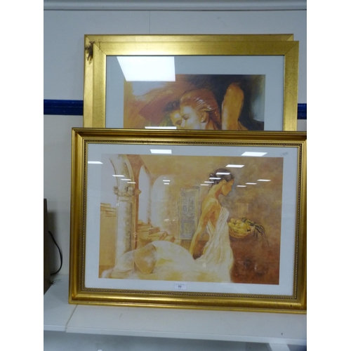 99 - Gilt framed print of a female figure and another two.  (3)