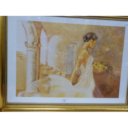 99 - Gilt framed print of a female figure and another two.  (3)