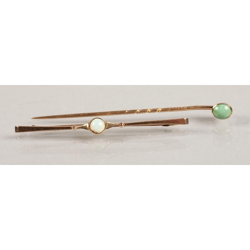 117 - Gem set hat pin and opal set gold bar brooch