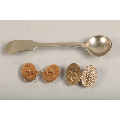 87 - Pair 9ct gold cufflinks 3.8g and a Nevada silver spoon