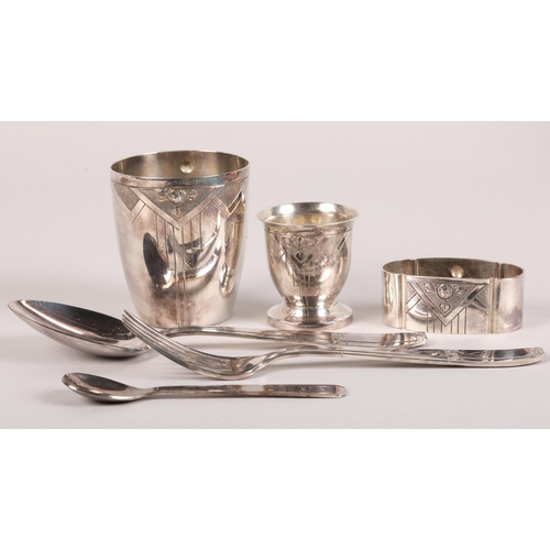 167 - French silver or plate art deco christening set 