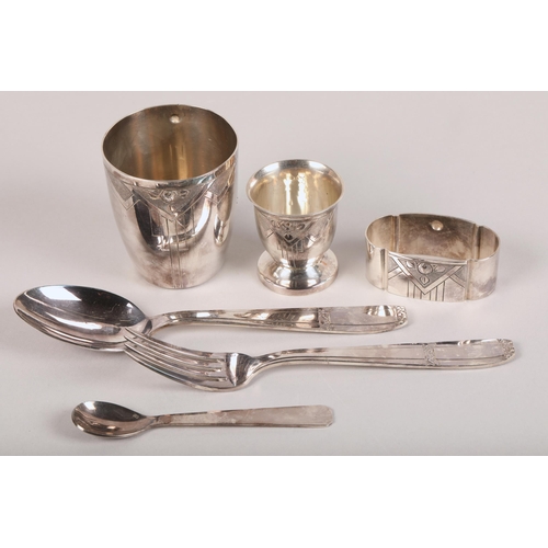 167 - French silver or plate art deco christening set 