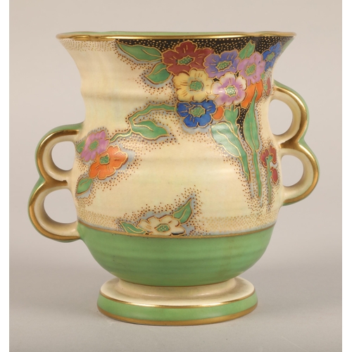 173 - Crown Devon cream, green and gilt vase 13cm h