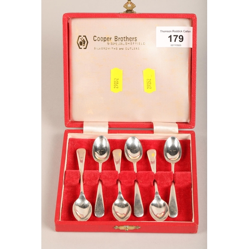 179 - Cooper Brothers Sheffield cased set of 6 silver coffee spoons total weight 59g