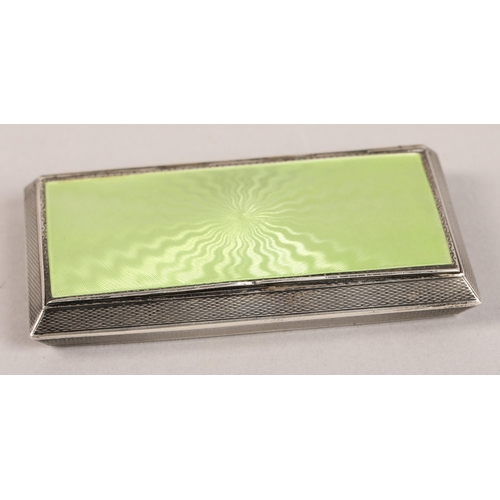 192 - Green enameled silver vesta case with gilt interior