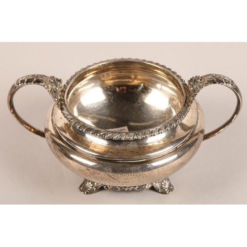 194 - Twin handled silver cup presented to Rev. William Robertson of Blyth 1833weight 276 grams