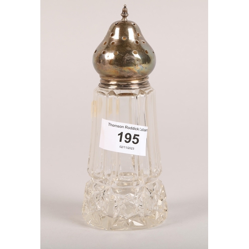 195 - Silver topped cut glass sugar sifter