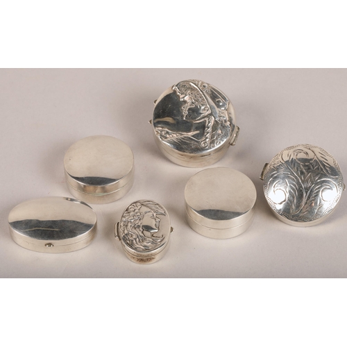 209 - Six assorted silver pill boxes.