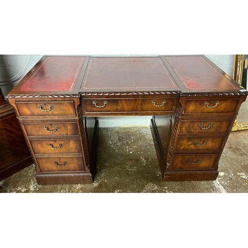 595 - Leather topped mahogany pedestal writing desk, A. Gardner & Son L.T.D. Glasgow