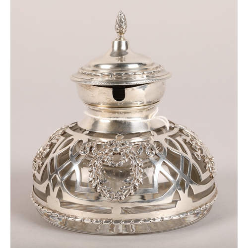 215 - Cut-glass silver inkwell.