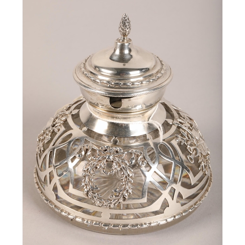 215 - Cut-glass silver inkwell.