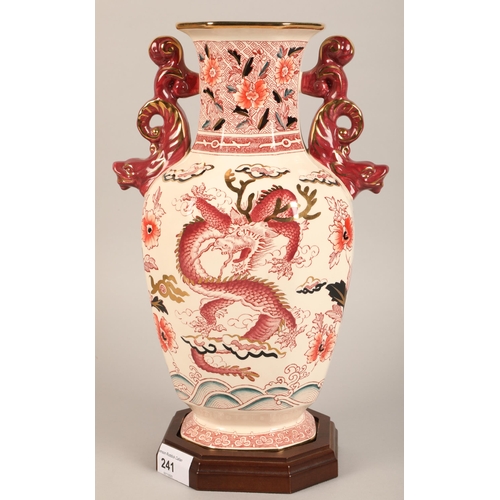 241 - Mason's dragon vase on wooden base