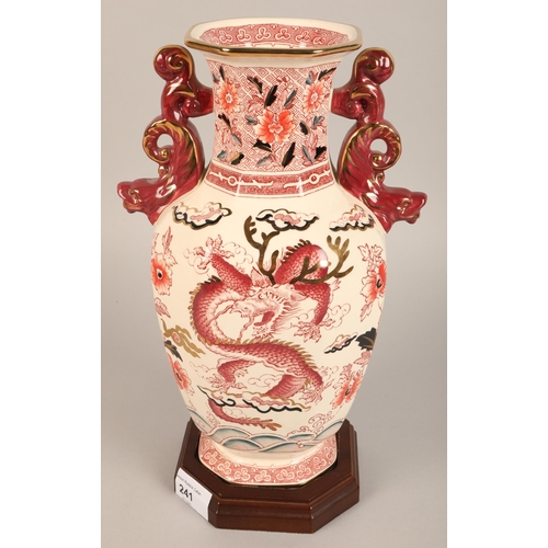 241 - Mason's dragon vase on wooden base