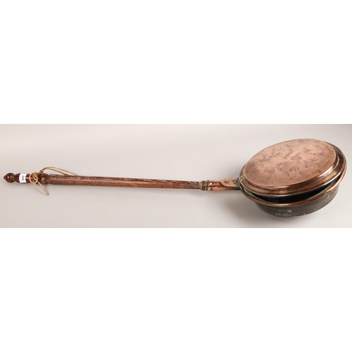 243 - Copper warming pan with turned wood handle