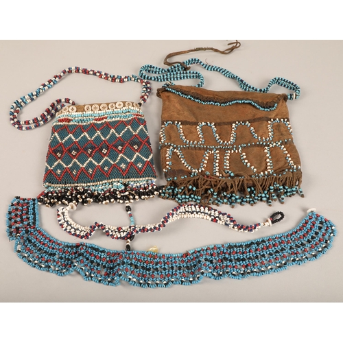 252 - Two Native American style beadwork bags and two choker necklaces