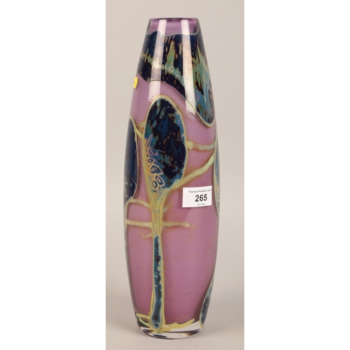 265 - An art glass purple ground double-cased vase with blue and green decoration, signature to base, poss... 