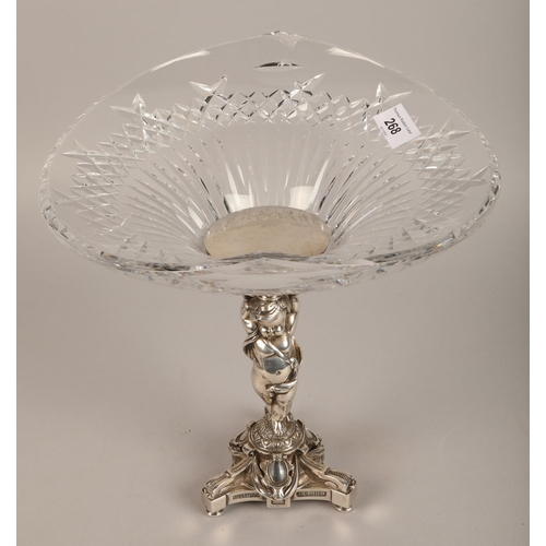 268 - Cut-glass oval table centrepiece, raised on EPNS base, in the form of putti, 30cm high.