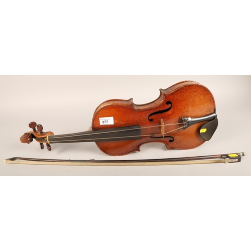 277 - German Violin, circa 1890 Conservatory Violin Straduari on back of scroll, Length of back 360mm, wit... 