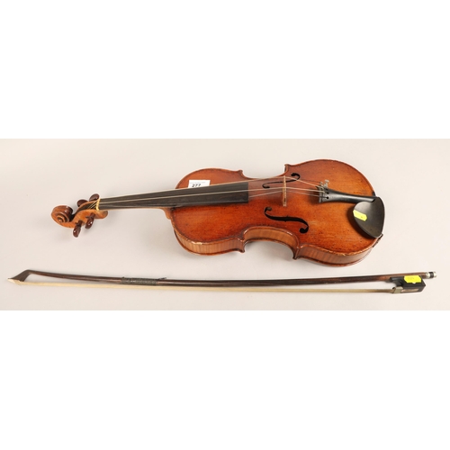 277 - German Violin, circa 1890 Conservatory Violin Straduari on back of scroll, Length of back 360mm, wit... 